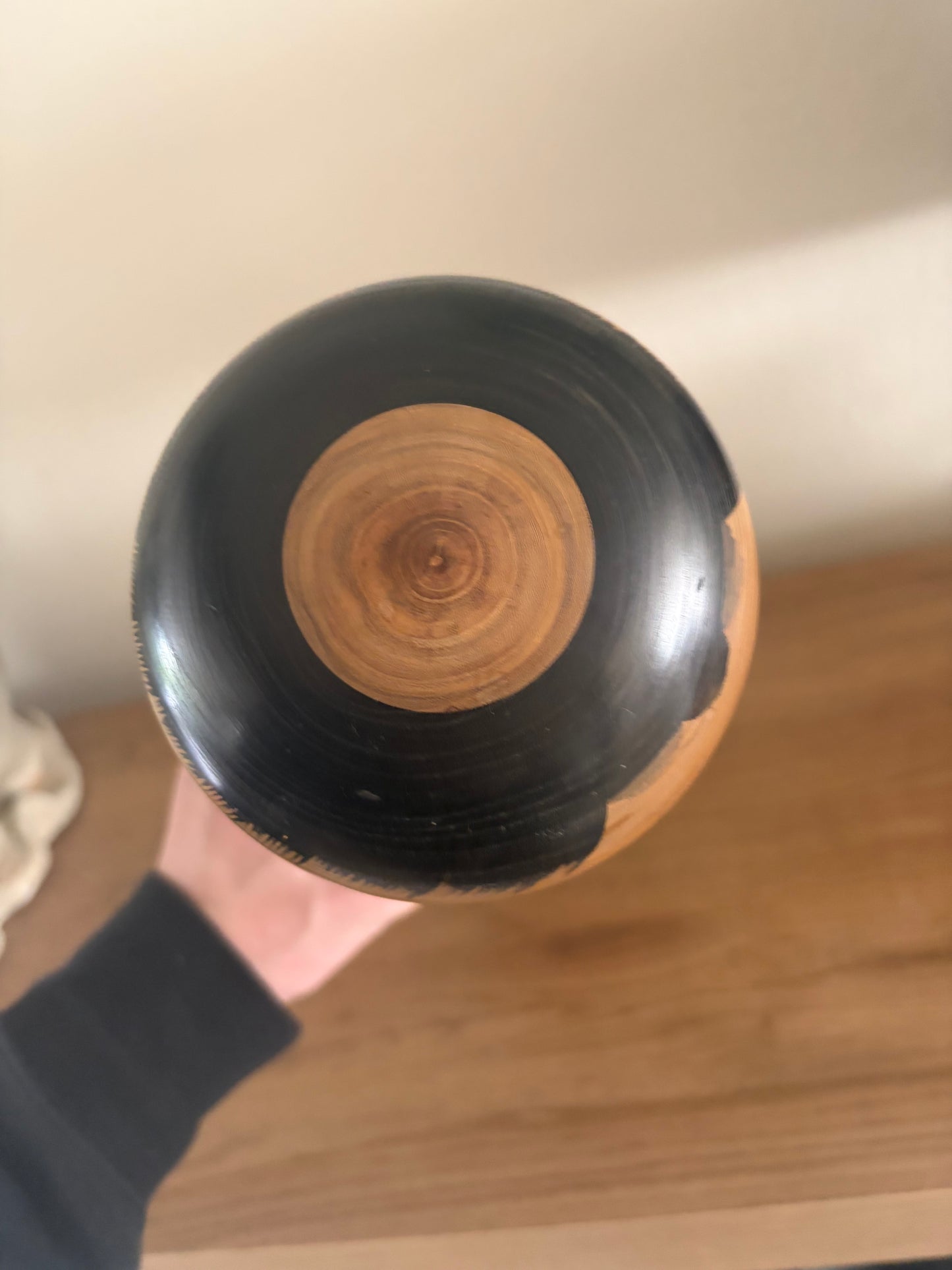 Big and heavy vintage Monochrome Togatta kokeshi by Sato Tadashi