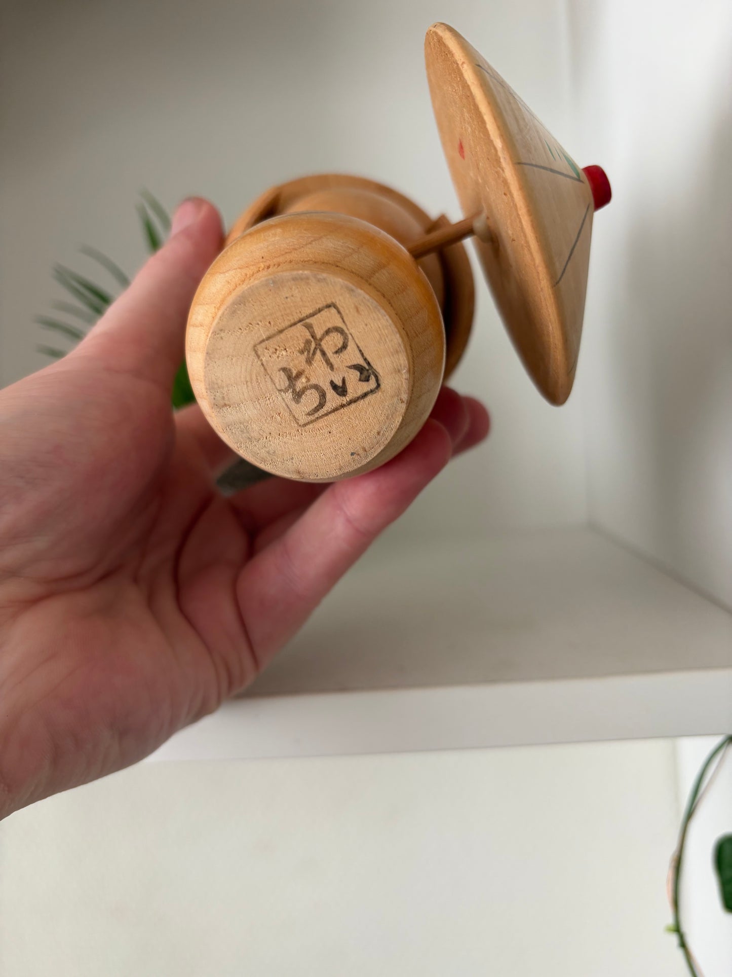 Cute vintage Sosaku kokeshi by Waichi with umbrella