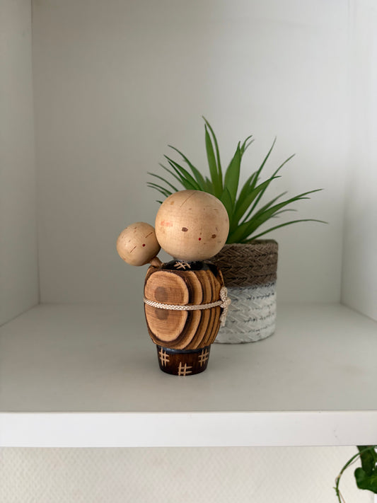 Vintage sosaku kokeshi mother and child.