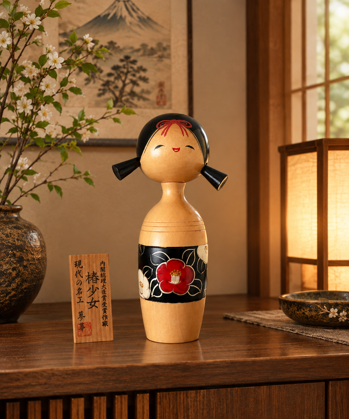 Rare vintage Sosaku kokeshi by Aoki Ryoka (1931-)
