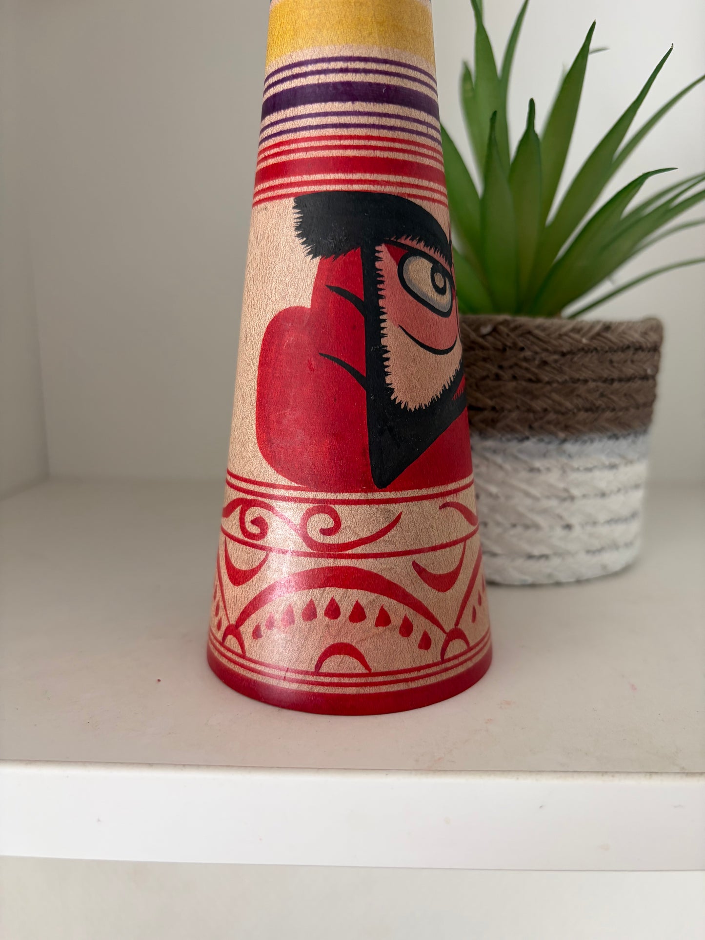 Vintage Traditional Tsugaru kokeshi with Daruma by Mitsuo Mori.