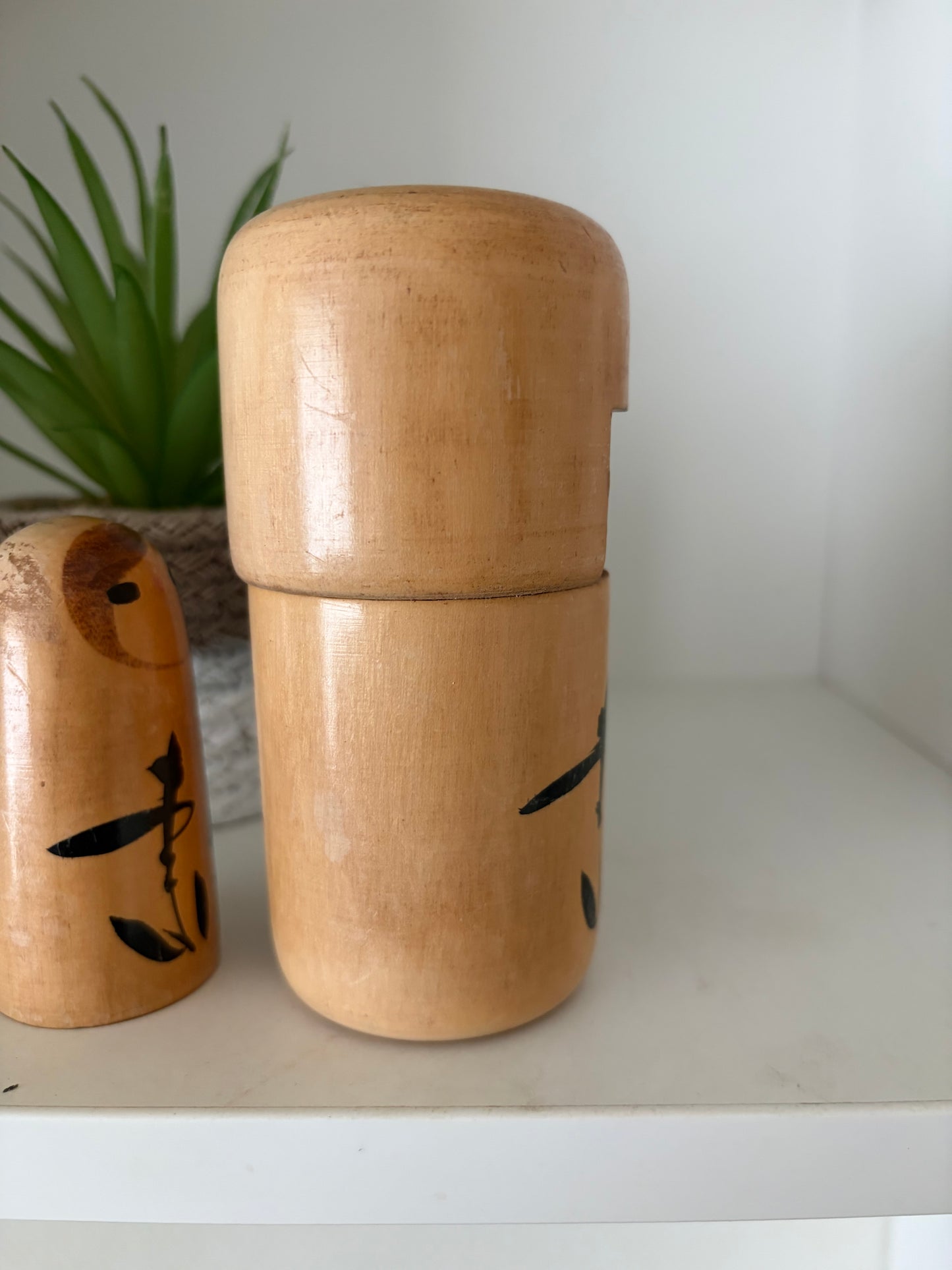 Rare Vintage set off two Creative Kokeshi by renowned artisan Ikuyoshi Yokozuka