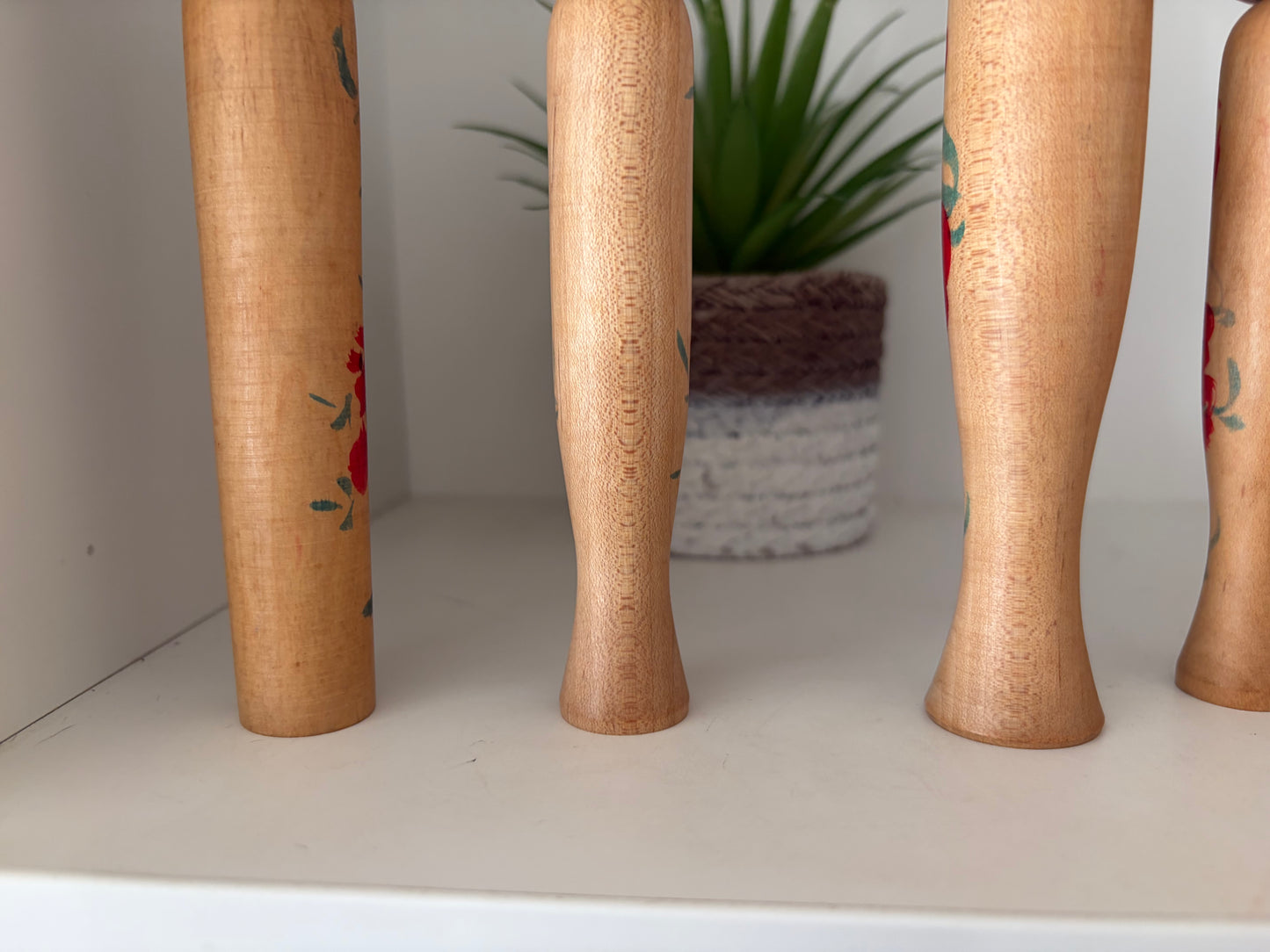 Vintage set of six Yamagata kokeshi with hat by Seijiro Kobayashi (1918-2015)