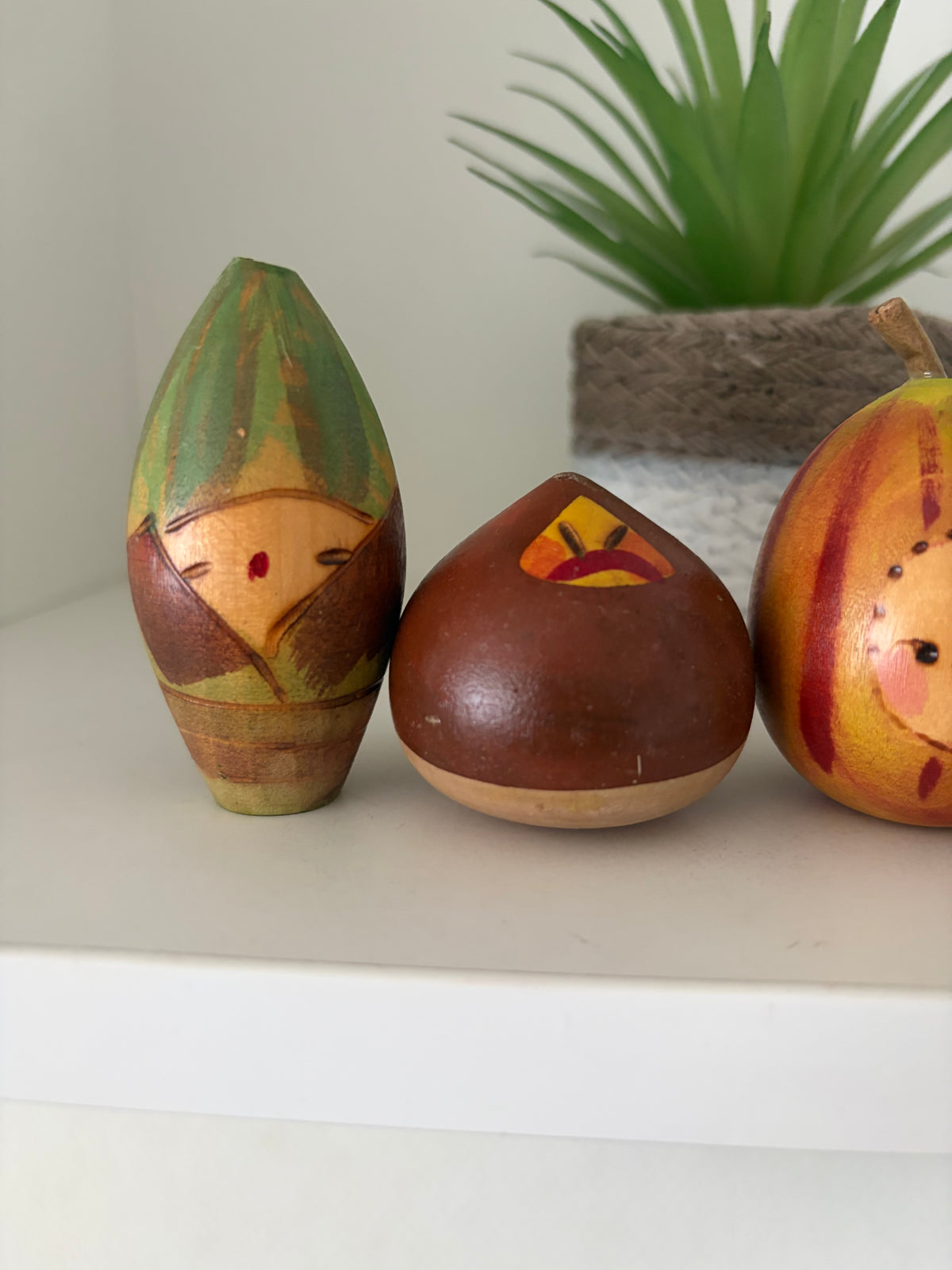 Rare vintage set of mixed vegetables kokeshi by Hiroe Fukushima
