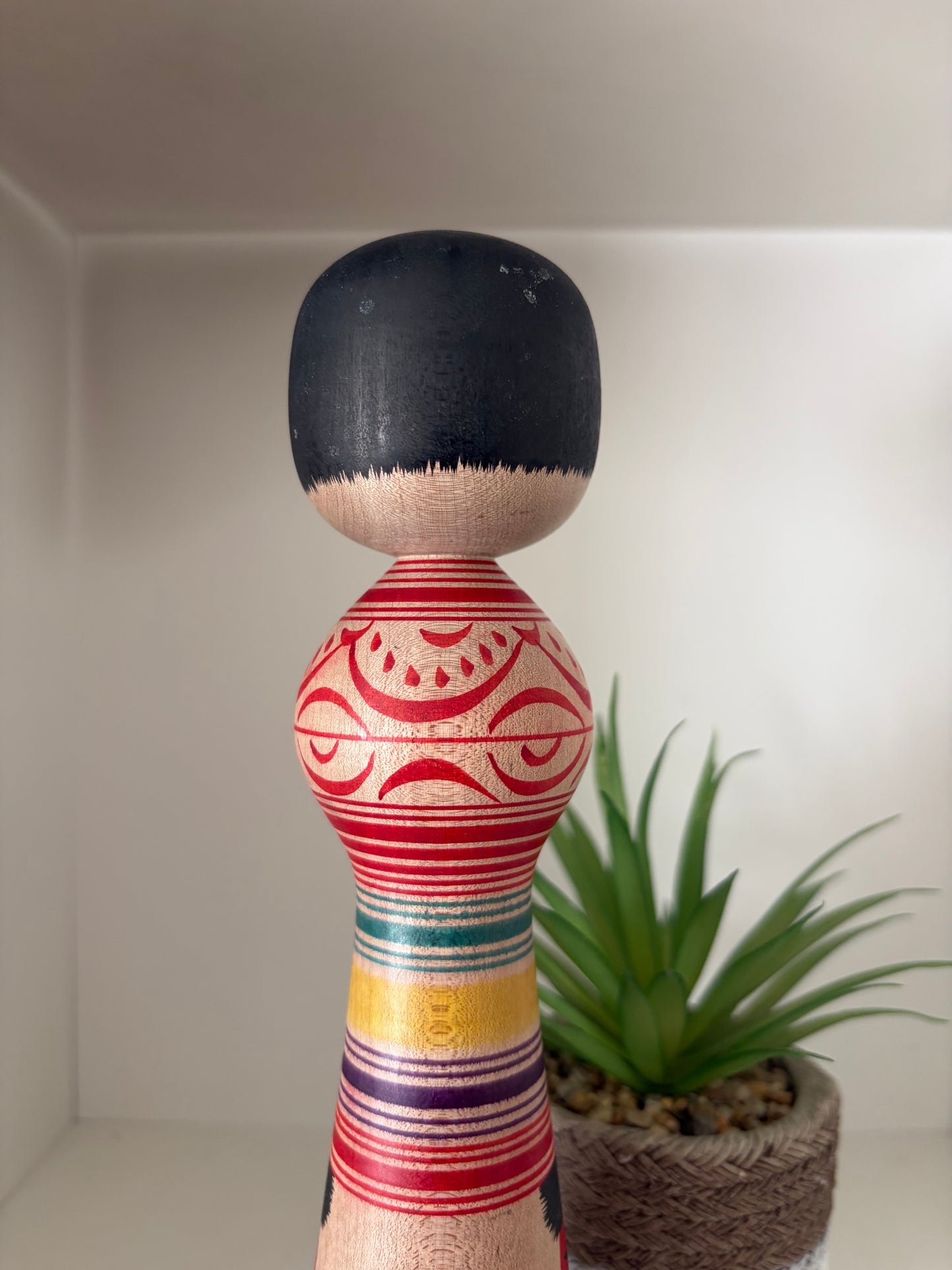 Vintage Traditional Tsugaru kokeshi with Daruma by Mitsuo Mori.