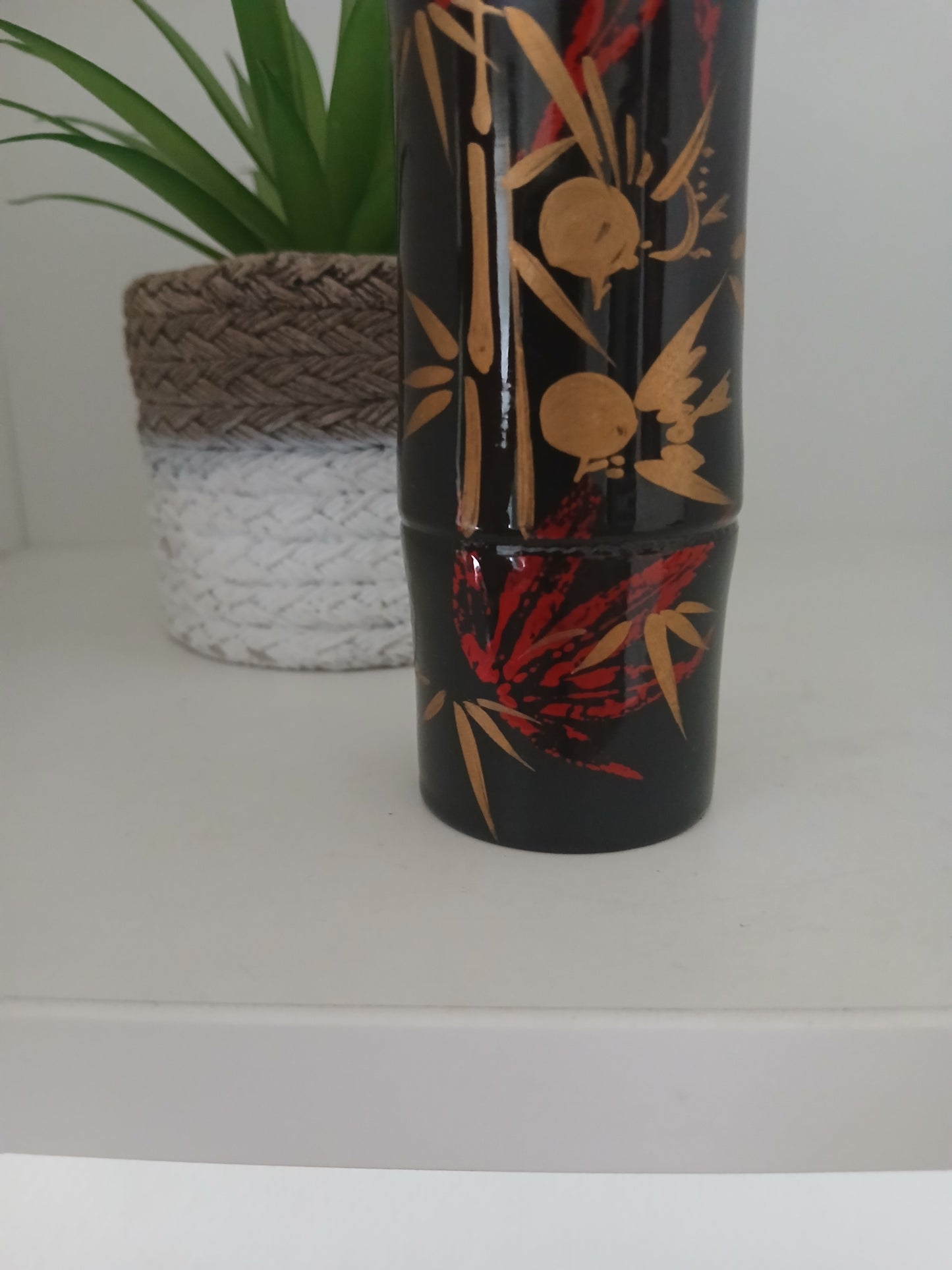 Lovely vintage black lacquer kokeshi by Takahashi Tatsuro