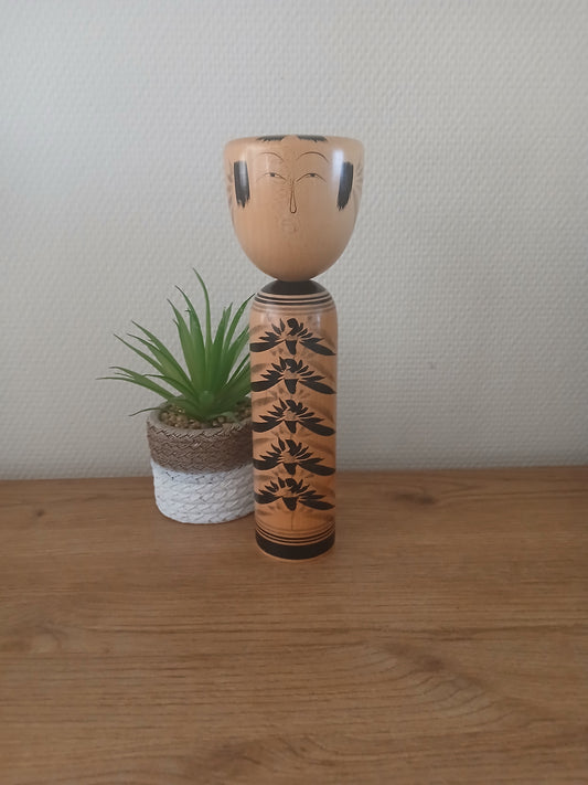 Vintage traditional Monochrome Zao Kokeshi by Ishiyama Kazuo