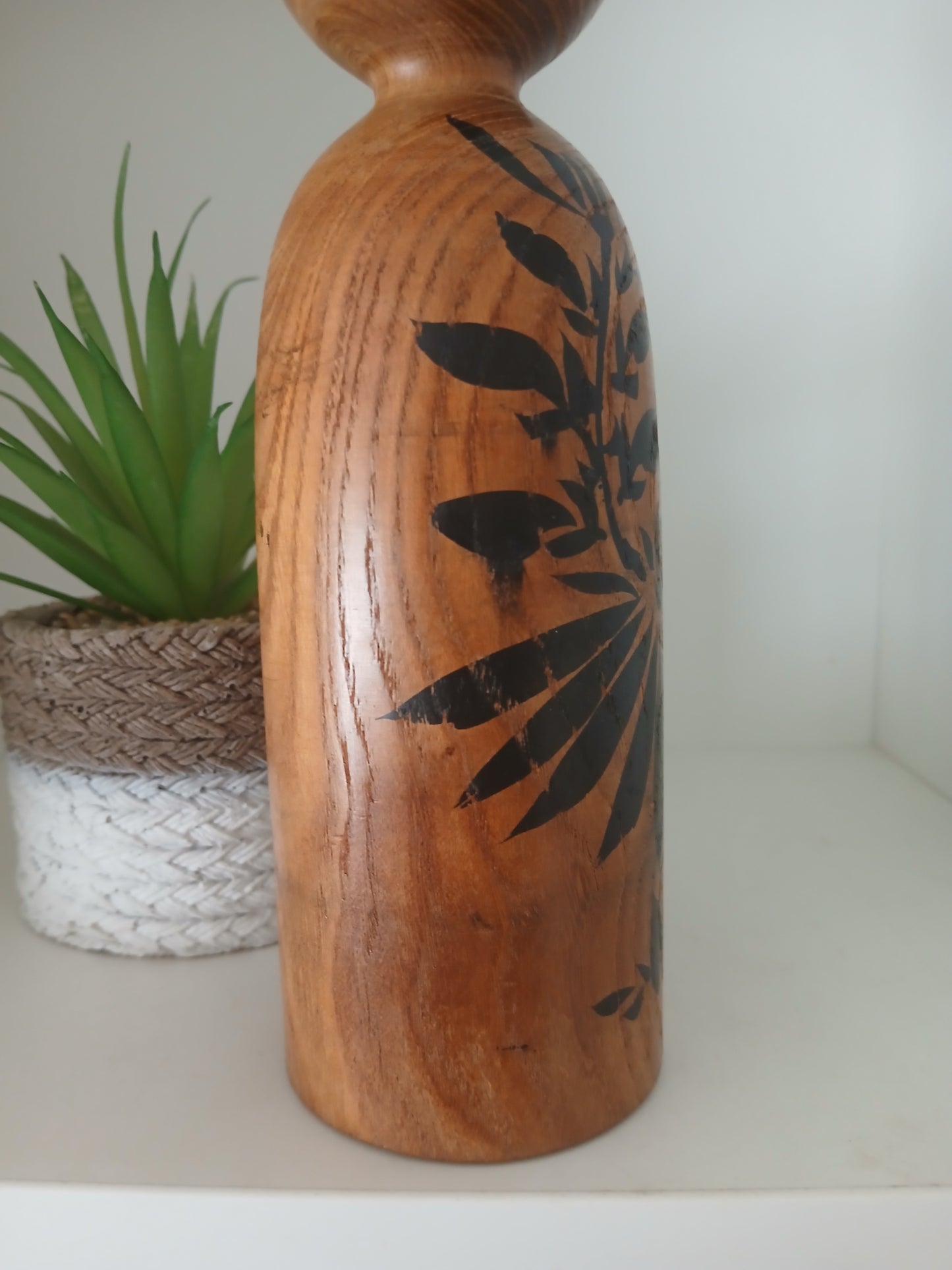 Vintage black monochrome Kijiyama Kokeshi by Ogura Kyutaro (1906 -1998)