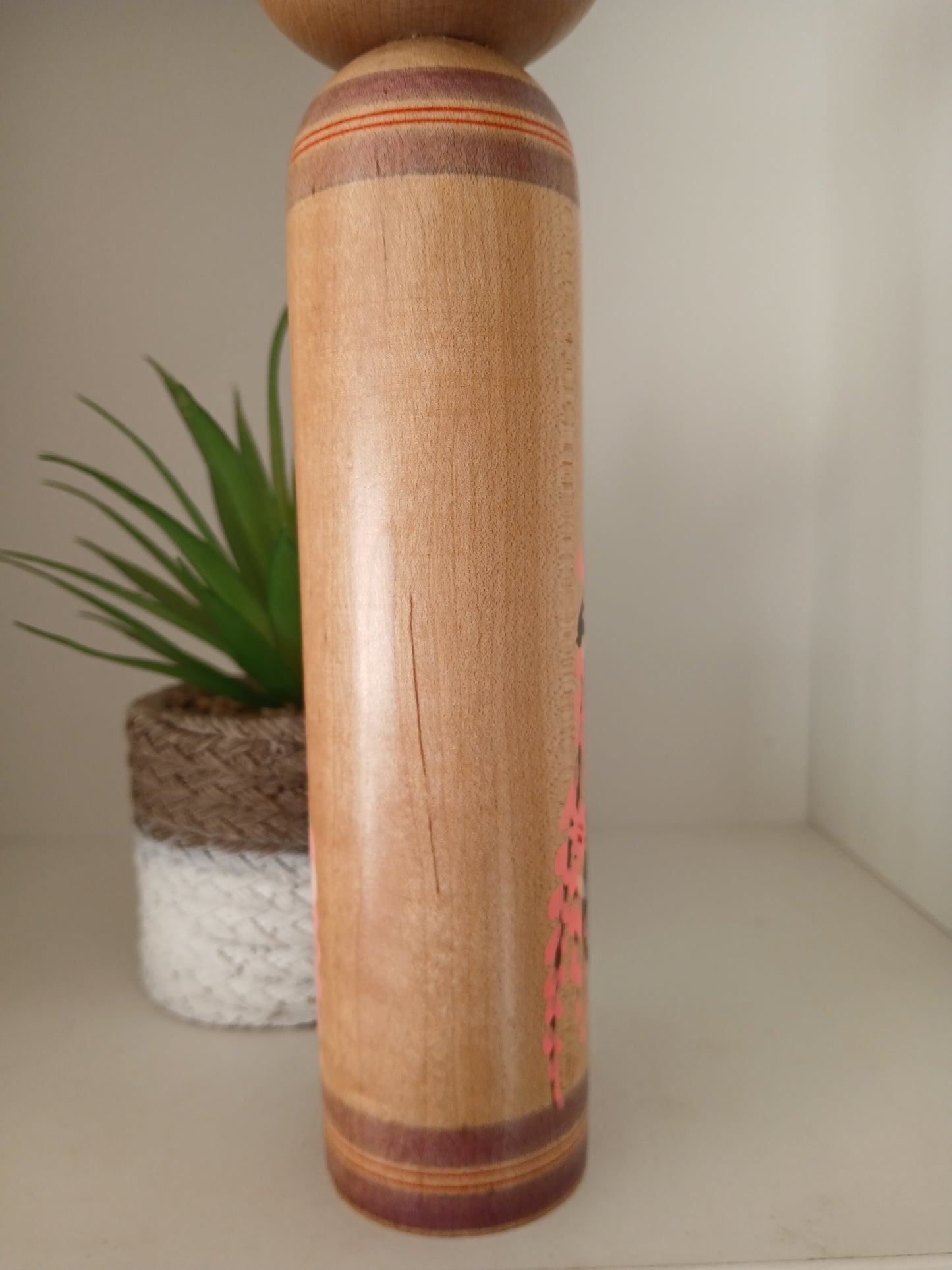 Vintage Shingata kokeshi with Wisteria design