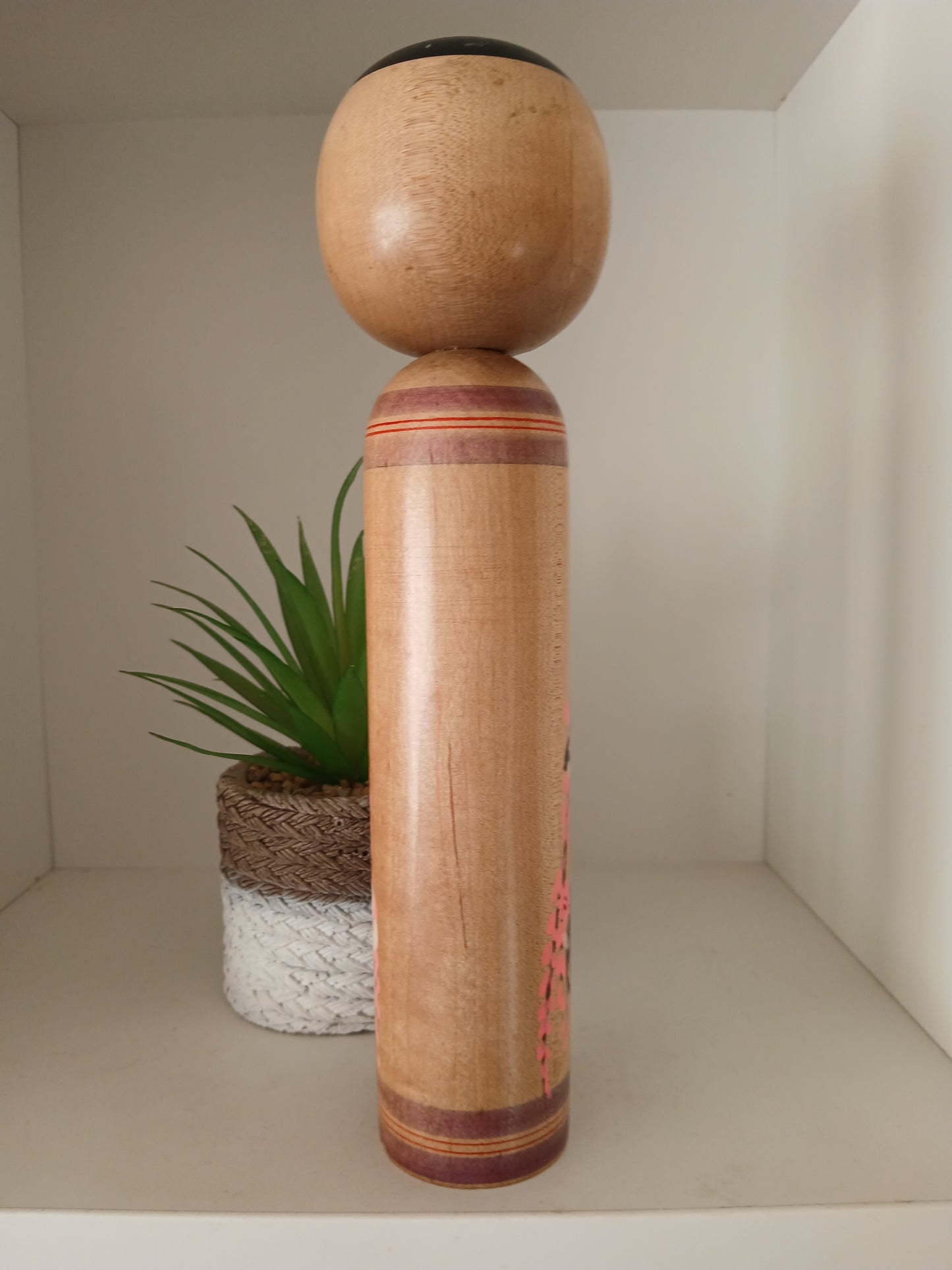 Vintage Shingata kokeshi with Wisteria design