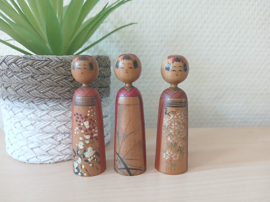 Rare set off 3 Kijiyama kokeshi by Takano Yohachi (1916-1966)
