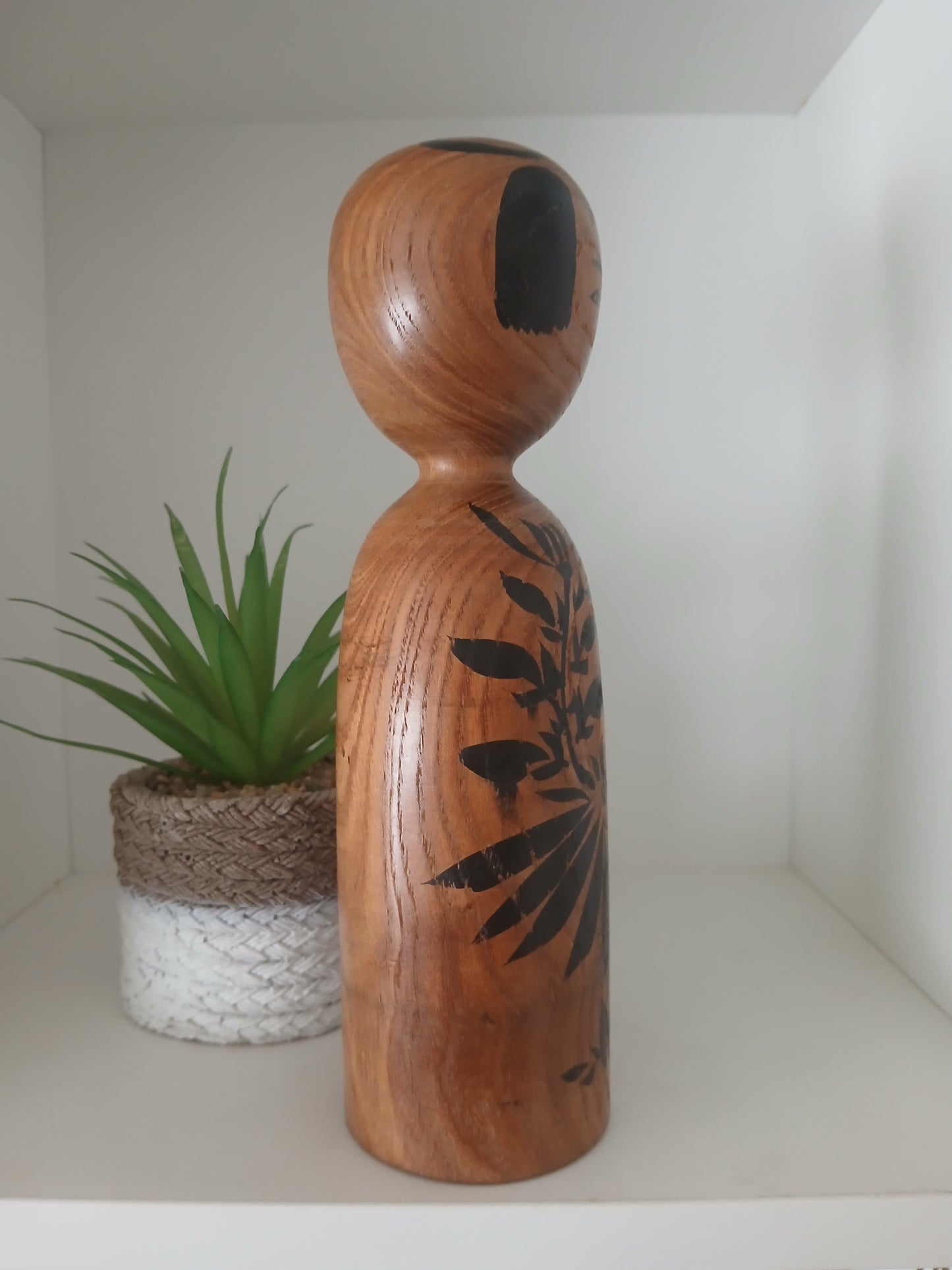 Vintage black monochrome Kijiyama Kokeshi by Ogura Kyutaro (1906 -1998)