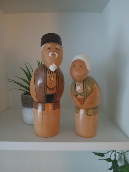 Vintage set Sosaku Kokeshi of elderly couple