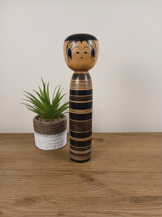 Rare Vintage Traditional monochrome Tsuchiyu Kokeshi  by Morio