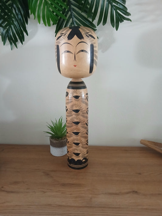 XL Vintage traditional monochrome Togatta kokeshi by Asukura