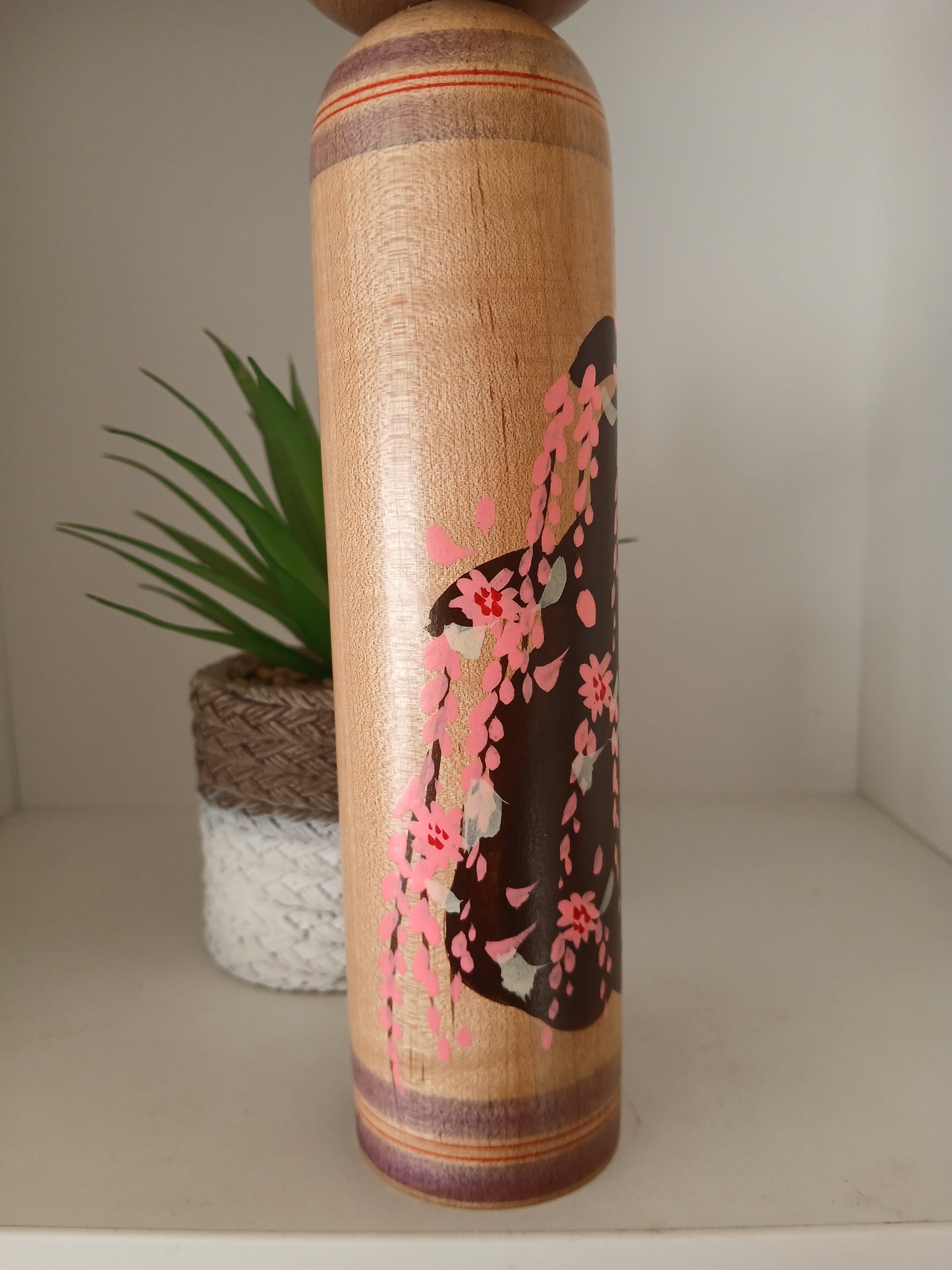 Vintage Shingata kokeshi with Wisteria design