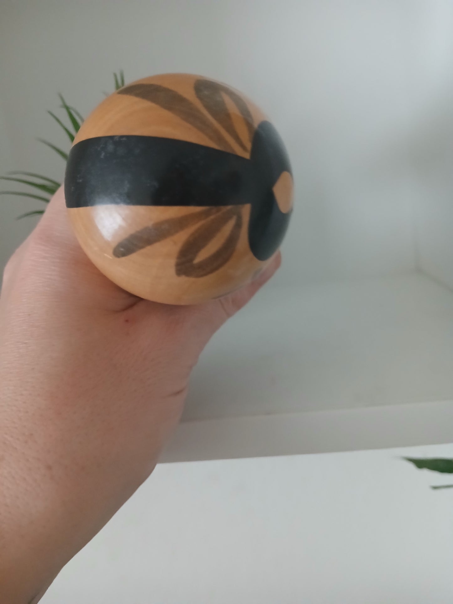 Lovely vintage black lacquer kokeshi by Takahashi Tatsuro