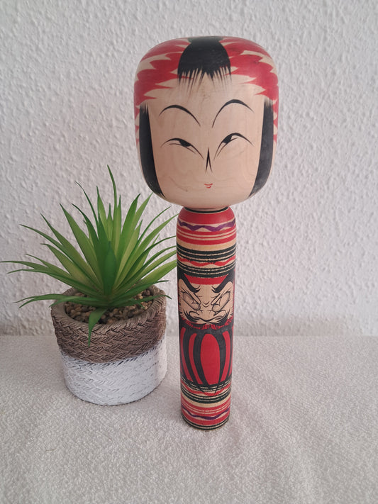 Vintage Togatta Kokeshi with Daruma made by Morimasa Sato (1926-2017)