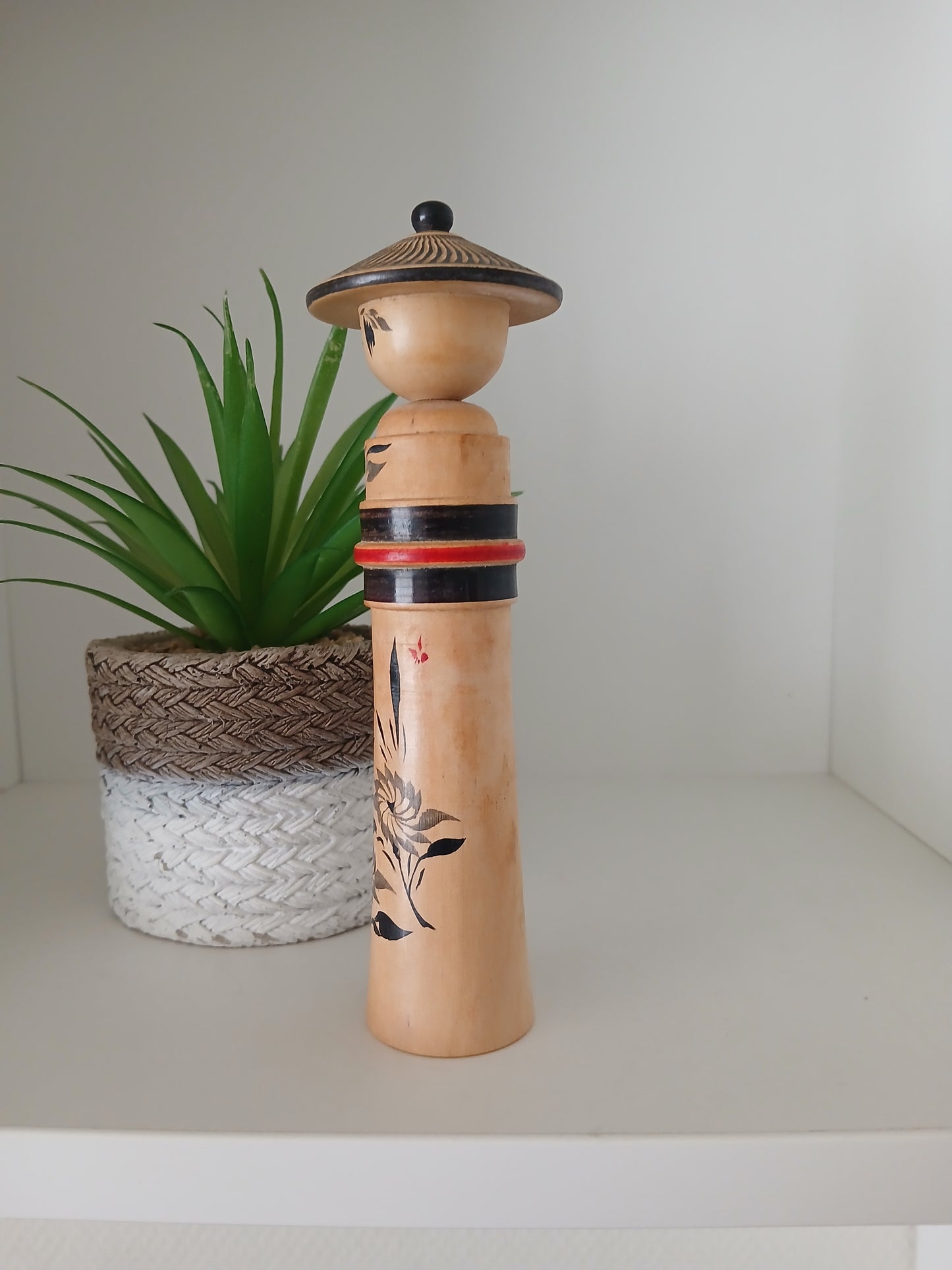 Vintage traditional Naruko kokeshi with hat