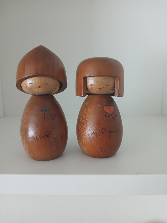 Vintage set off creative kokeshi by Masashi Takeda (1930-2015)