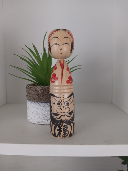 Vintage Togatta kokeshi by Sato Katsuhiro with Daruma - Dated 1992