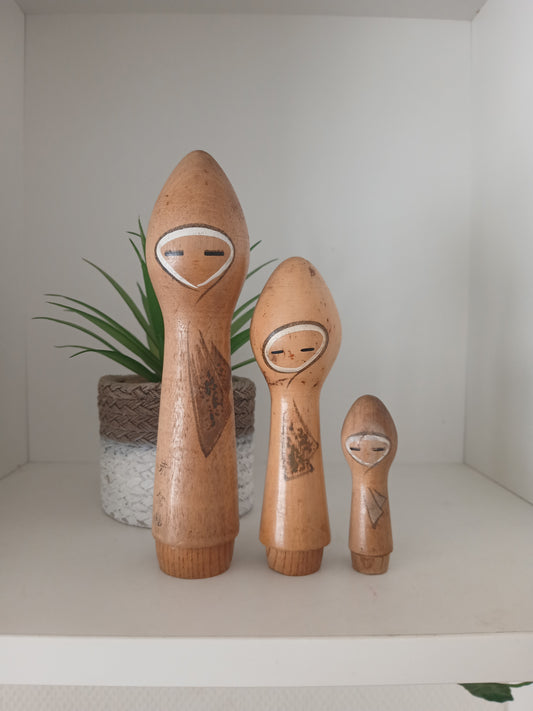 Vintage set of 3 creative kokeshi by Isamu Yamakawa