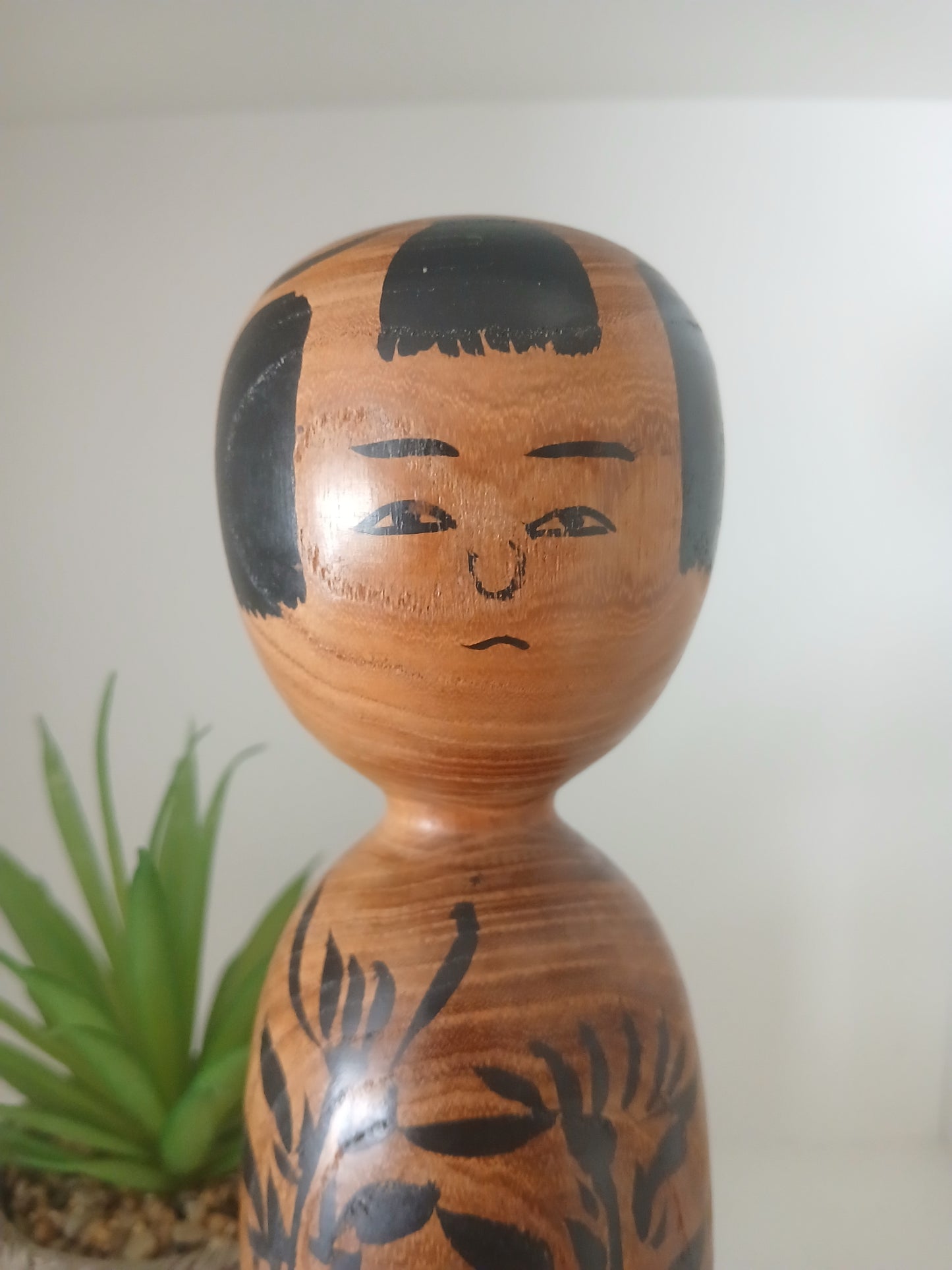 Vintage black monochrome Kijiyama Kokeshi by Ogura Kyutaro (1906 -1998)