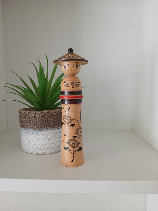 Vintage traditional Naruko kokeshi with hat