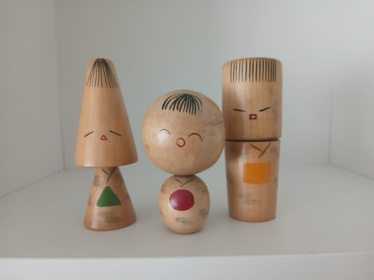 Funy looking set of 3 vintage creative kokeshi
