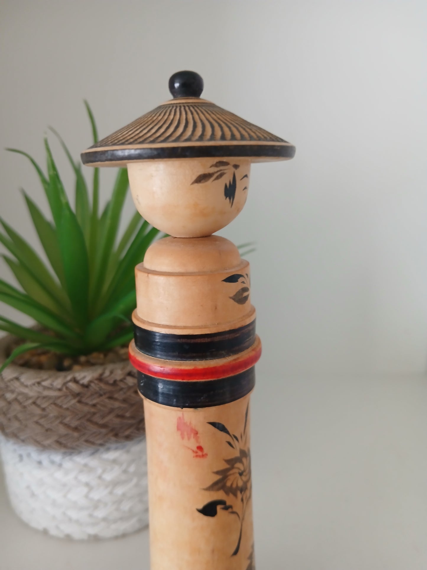 Vintage traditional Naruko kokeshi with hat