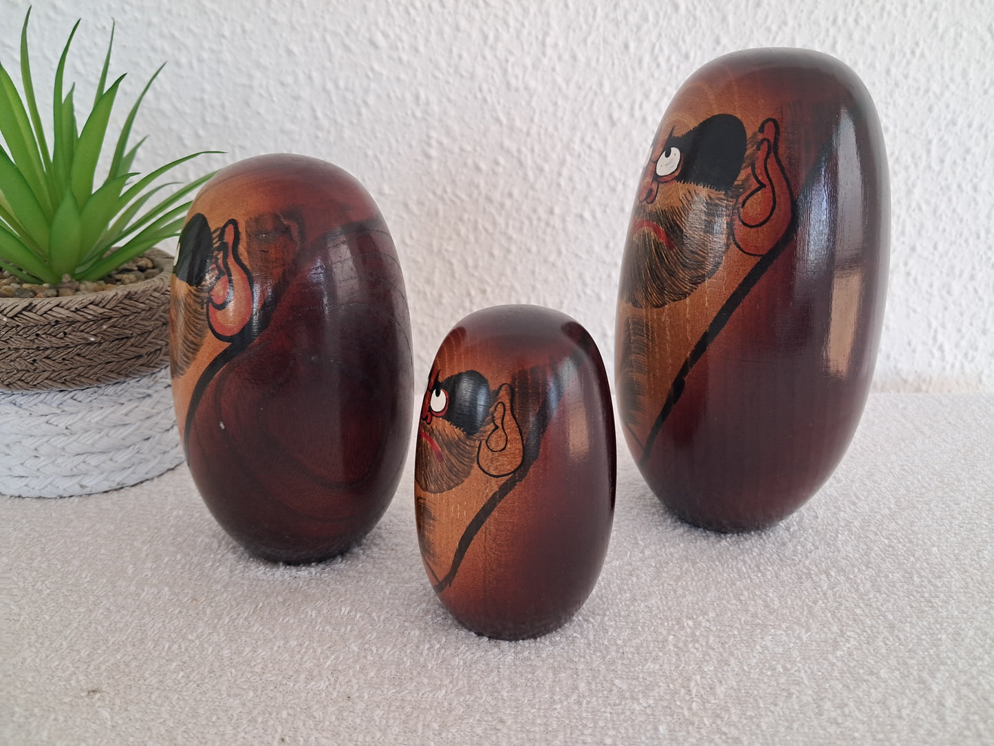 Set of 3 vintage Daruma kokeshi by Seifu Gono