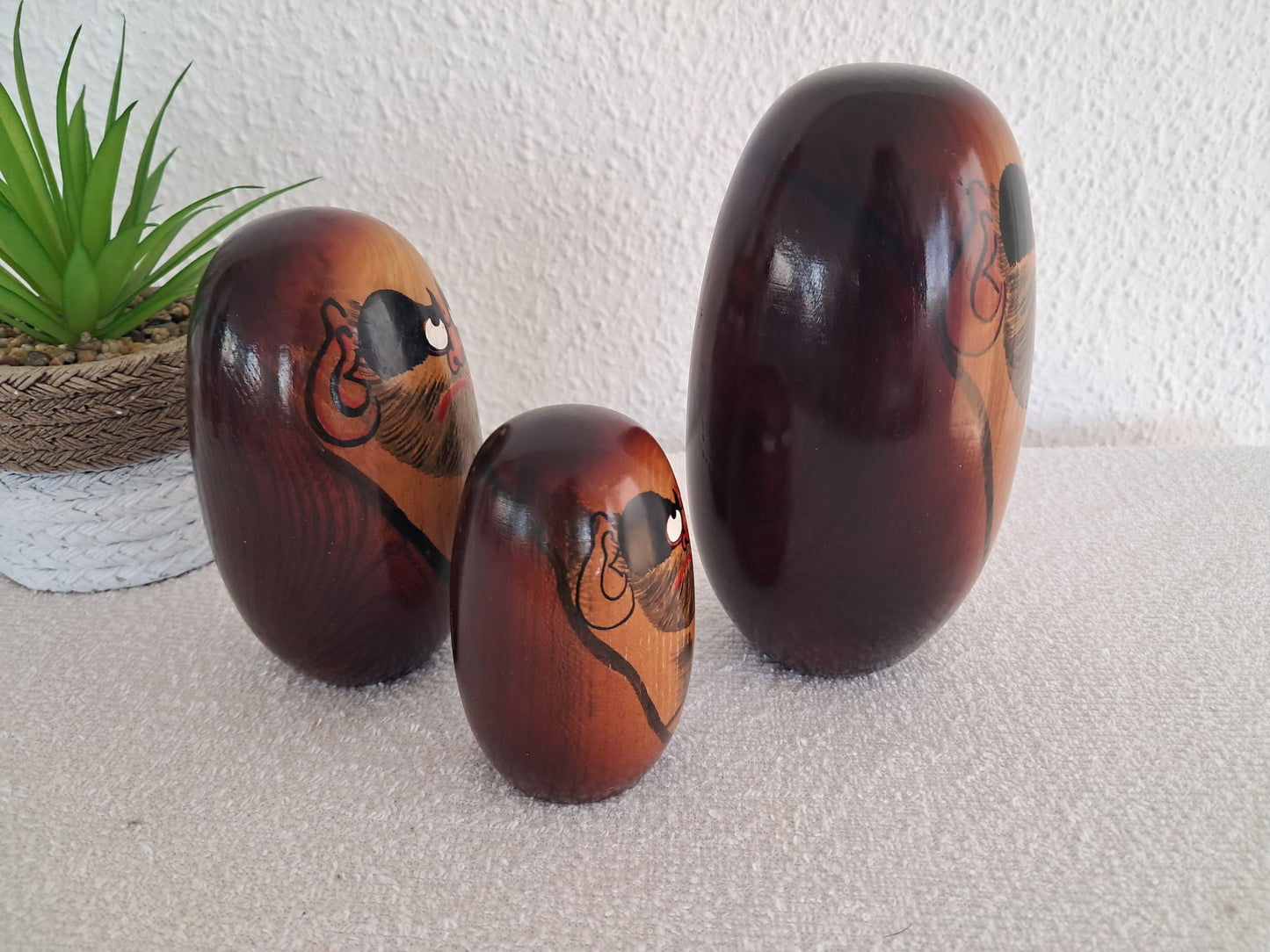 Set of 3 vintage Daruma kokeshi by Seifu Gono